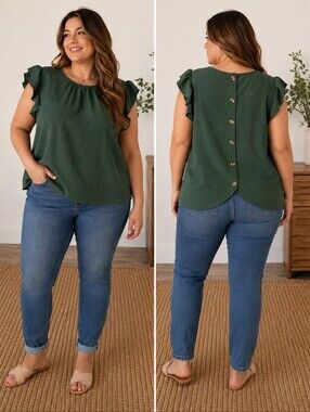 SHEIN Curve Green Ruffle Sleeve Blouse 1XL